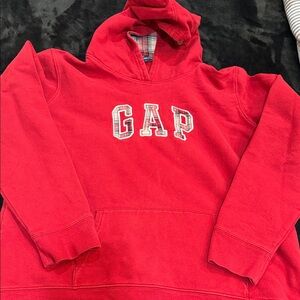 GAP Red Hoodie with Plaid Trim